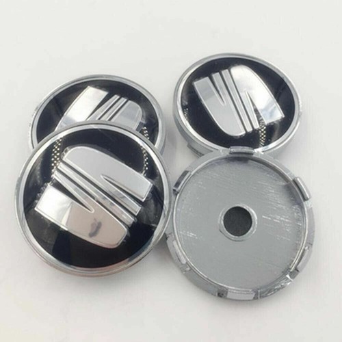 Seat Schwarz Silber Alufelgen Felgendeckel Nabenkappe Nabendeckung Satz 4x 60mm - Bild 2 von 5