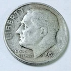 1951 D Roosevelt Silver Dime, 90% Silver, Circulated Coin Free Shipping #8788