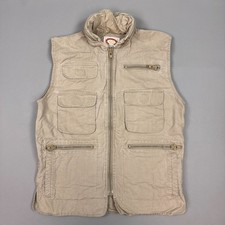Vintage Banana Republic Vest Mens Small Beige Safari Photog Hunting Fishing Hood