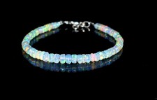 Natural Ethiopian Wello Fire Opal Gemstone Fire Beads 7.5"Bracelet AFU16