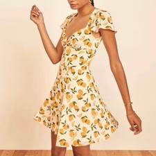 Reformation Rebecca Lemonade Print Mini Dress White/Yellow Women’s Size 2
