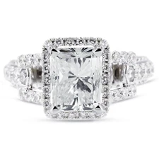 3.11 CT G-VS2 Cushion Natural Certified Diamonds 18K Gold Halo Sidestone Ring