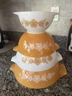 Vintage 1970's Pyrex Butterfly Gold Cinderella Mixing Bowl Set 441 442 443 444