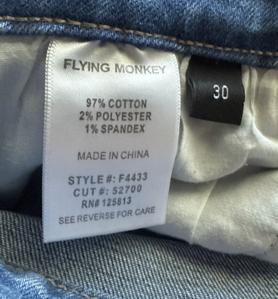 Pantalones de mezclilla Flying Monkey tiro alto acampanados dobladillo desgastado lavado claro talla 30 Foto 4 de 4