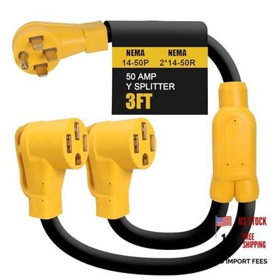 NEMA 14-50 Y Splitter Adapter Cord for RV and EV, 4-Prong 240-Volt, Yellow