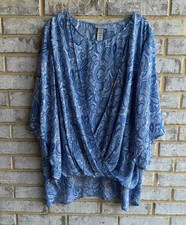 Catherine's 3/4 Sleeve Crew Neck Faux Wrap Paisley Blouse Women's Size 2X