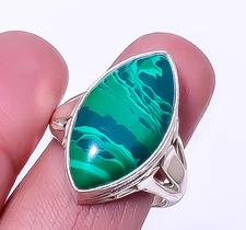 Malachite 925 Sterling Silver Handmade Jewelry Ring s.9 T98 A349