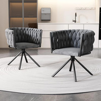 Set of 2 Swivel Dining Chairs !SALE! Grey Velvet Upholstered Metal Legs Modern