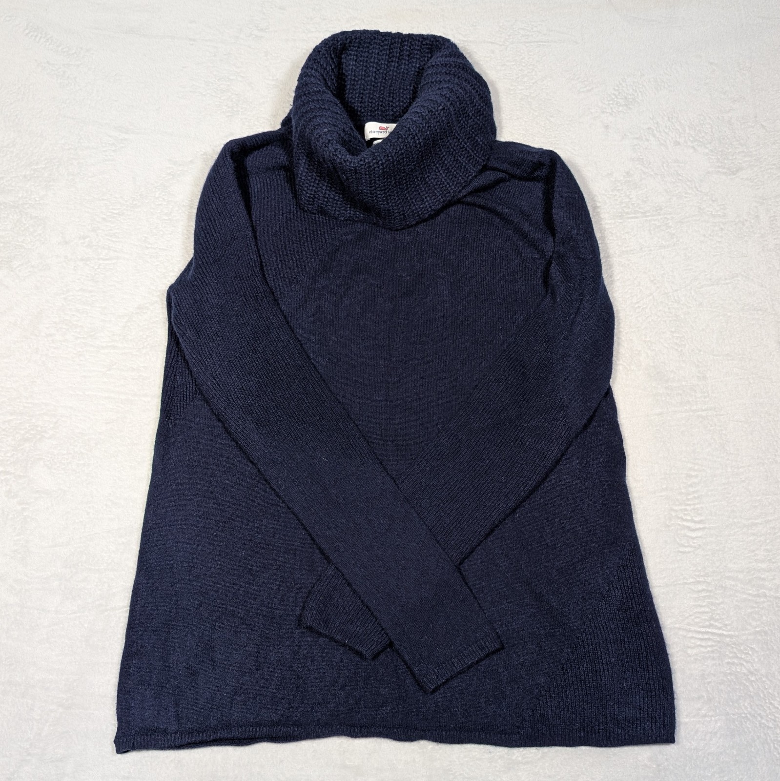 Vineyard Vines Wool Cashmere Sweater Womens Medium Navy Blue Cowl Neck Cozy Knit