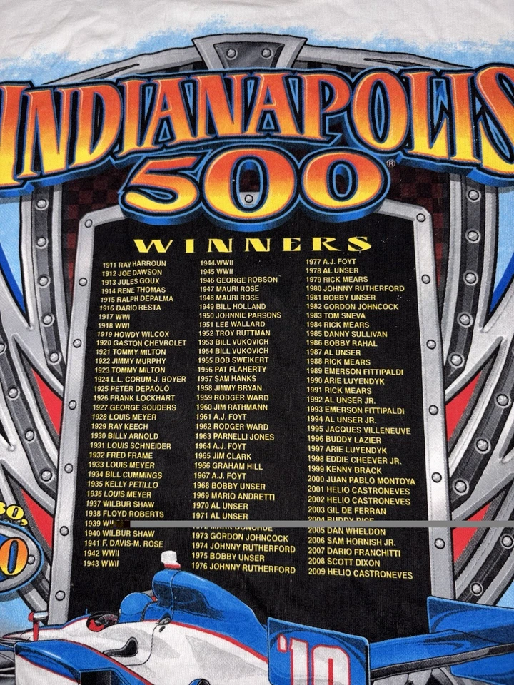 Camiseta Indianapolis Indy 500 masculina XL Winners branca 2010 nova com etiquetas gola redonda - Imagem 3 de 4