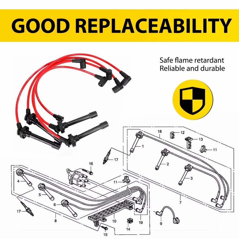 5* NEW RED SPARK PLUG WIRE Accessories FOR Honda 1993-2007 Del Sol 97-01 CR-V - Image 4 of 4