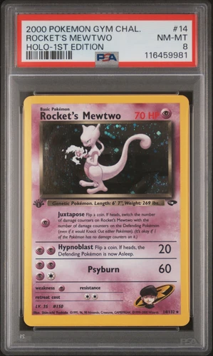 2000 POKEMON GYM CHALLENGE HOLO-1ST ED #14 ROCKET'S MEWTWO PSA 8