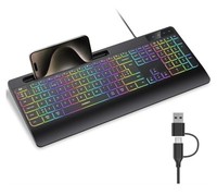 RGB Backlit Keyboard with Phone Holder for Windows Mac OS Systems USB and Type C
