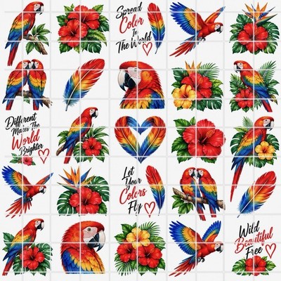 Scarlet Macaw Bird Waterslide Nail Art Decals Set Of 50 Ins. & Bonus JM