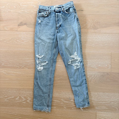 Agolde Fen High Rise Relaxed Taper Distressed Denim Jeans in Wander