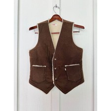 Vintage Levis Corduroy Sherpa Lined Vest Brown Western Made in USA 60605 1529 M