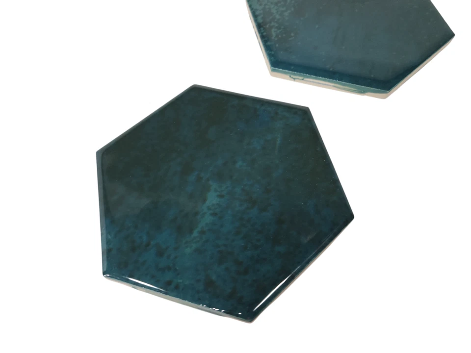 Green Ceramic Tile Hexagon Subway Marble Mosaic Vintage Mid Century Modern Retro - Image 3 of 4