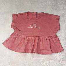 George Newborn Girls Pink Ribbed Tunic Top Short Sleeve Round Neck Button