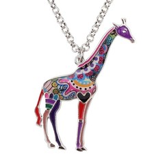 Enamel Chain Heart Giraffe Necklace Pendant For Women Floral For Women Charm Pu