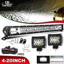 20" inch LED Light Bar dual Row Spot Flood +4" Pods Offroad For Jeep Truck SUV