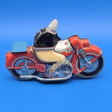 GIRL CYCLE HAJI TIN LITHO VINTAGE FRICTION MOTORCYCLE LADY BIKE