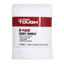 Terry Towels, 100 Cotton, 14 in x 17 in, White, 6-Pack