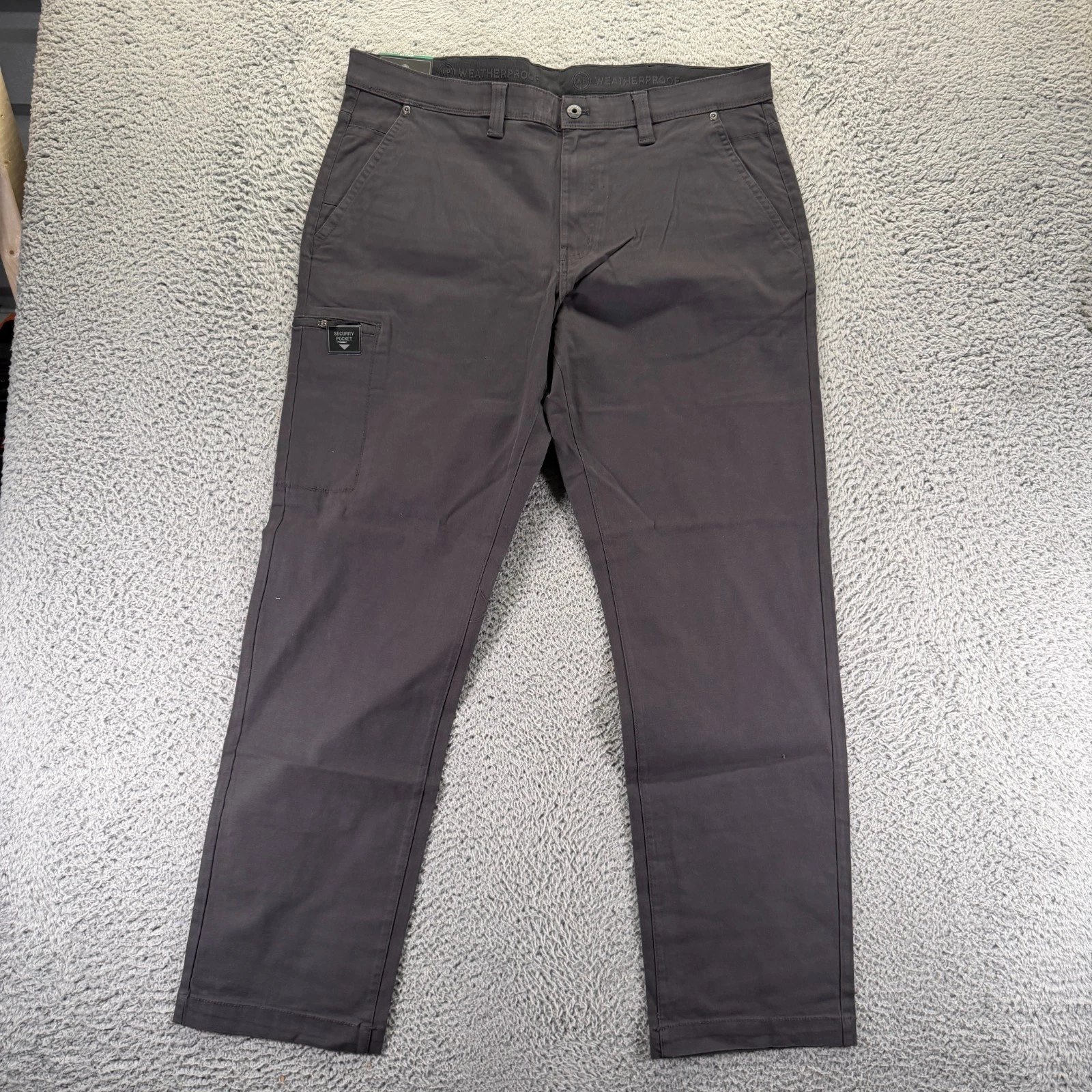 Weatherproof Pant Mens 38x34 Gray Cotton Khakis Straight Leg Workwear Stretch