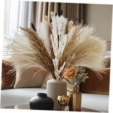 Pampas Grass Dried Flowers for Vase, Boho Home Decor, Wedding Mixed Brown