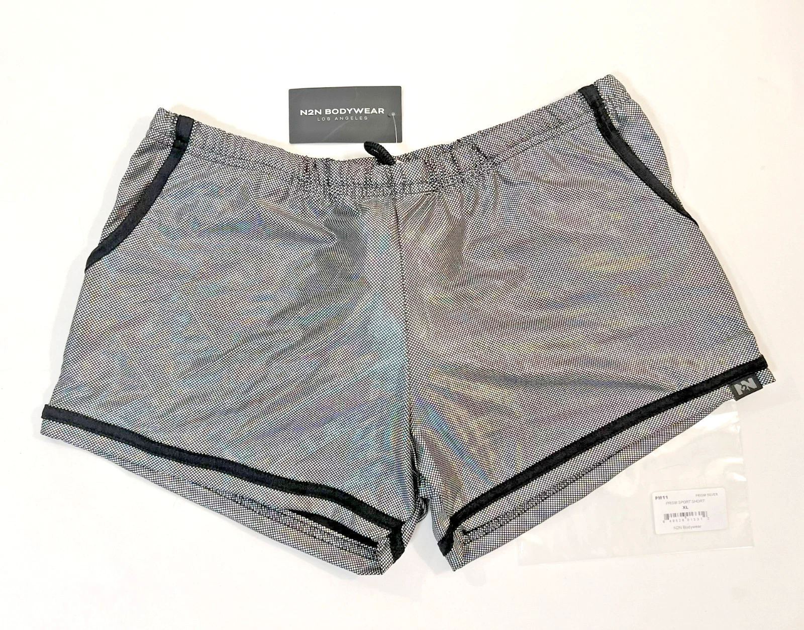 N2N Bodywear - Size XL - Polyester Blend Prism Sport Shorts - Silver/Black