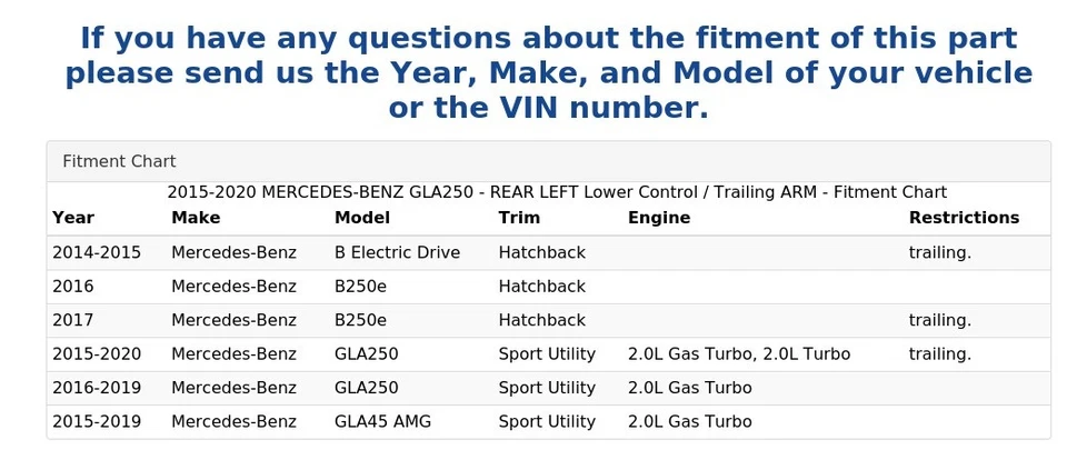 2015-2020 MERCEDES-BENZ GLA250 — ЗАДНИЙ ЛЕВЫЙ нижний рычаг управления / продольный рычаг - Изображение 4 из 4