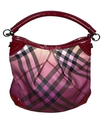BURBERRY Raspberry Gradient Supernova Check Coated Canvas PVC Women s Handbag