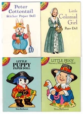 Dover Little Paper Doll Lot 4 Puppy Piggy Colonial Girl Peter Cottontail 1990's