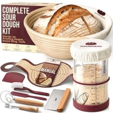 Sourdough Starter Kit: 9" Banneton Basket, Jar, Silicone Sling, Tools Set