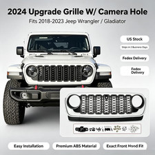 For 2018-2023 Jeep Wrangler Jl 2024 Upgrade Grille W Camera Hole Bright White For 2018-2023 Jeep Wrangler Jl 2024 Upgrade Grille W Camera Hole Bright White