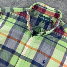Ralph Lauren Mens XL Plaid Cotton Button-Down Shirt Blake Short Sleeve
