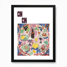 Cin Cin Poster Table With Wine Mati Framed Wall Art Poster Canvas Print Picture