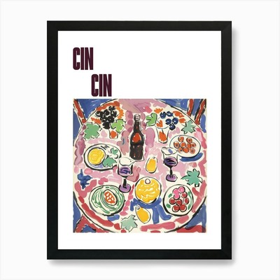 Cin Cin Poster Tisch mit Wein Mati gerahmt Wandbild Poster Leinwanddruck Bild
