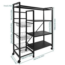 Multi-Layer Kitchen Organizer Cart with Microwave Stand & Storage Baskets‌