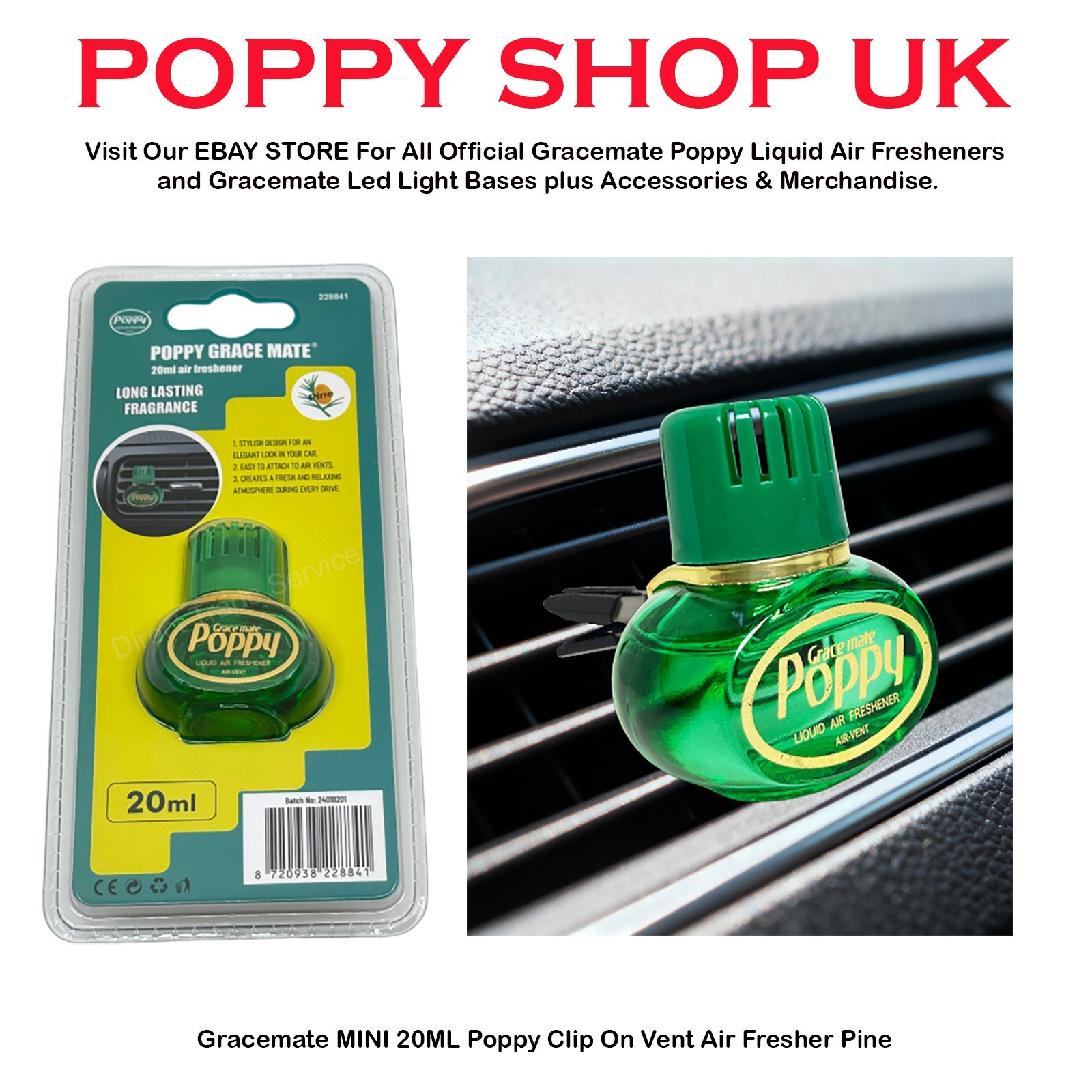 Gracemate Mini Poppy 20ML liquid air freshener Pine - FREE NEXT DAY DELIVERY