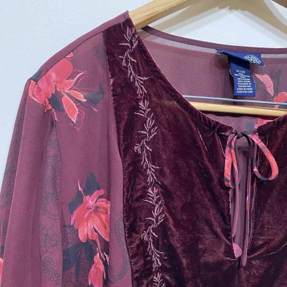 Top floral de terciopelo transparente Venezia Jeans para mujer talla 22/24 Whimsigoth Renfaire Boho Foto 2 de 4