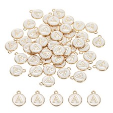 50pcs Alphabet a Letter Charm Double Sided Enamel Initial Alphabet Pendant White