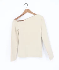ENZA COSTA Angled Exposed Shoulder Long Sleeve Top Beige M $195 E1 297
