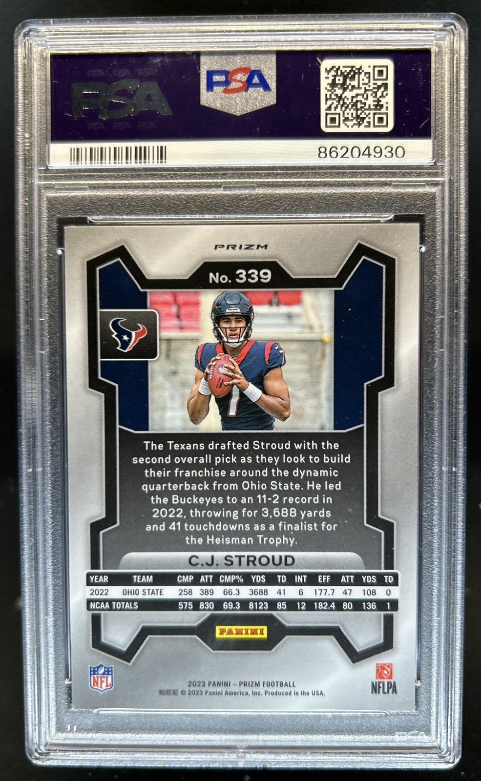 2023 Panini Prizm C.J. Stroud Silver Rookie RC #339 Texans PSA 10 GEM MINT view 2