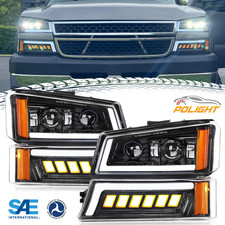 For 2003-2006 Chevy Silverado Avalanche LED Projector Headlights Bumper Lamps