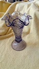 Fenton Purple/Amethyst Art Glass Vase. With Ruffled Rim And Daffodils Has Paper