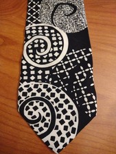 HALSTON III Mens 100 Italian Silk Necktie USA Made Designer Black White Tie VTG