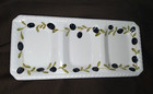 Capriware Divided Relish Dish 3 Part  White with hand painted Black OlivesClear — photo 1