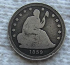 1839 NO Drapery Seated Liberty Silver Quarter Rare Key Date Damaged Hole Filler
