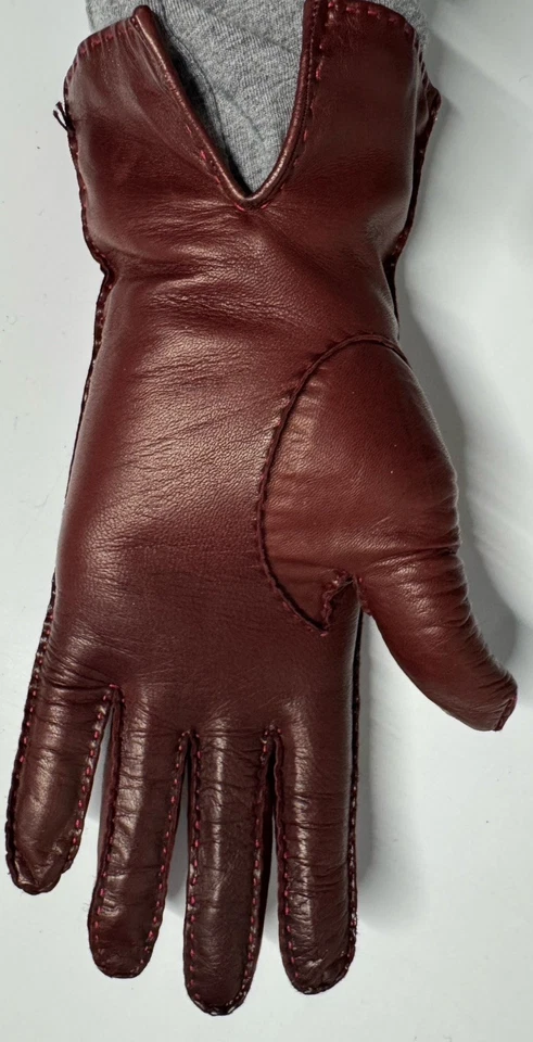 Guantes de Cuero COACH Borgoña Forrados de Seda Conducción 3 Puntos Hechos en Italia Talla 7 Foto 2 de 4