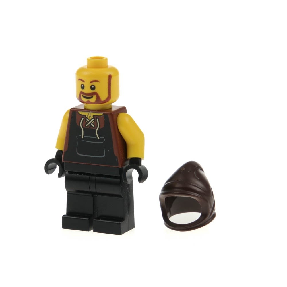 1X Lego Minifigure Castle Kingdoms Blacksmith Bart Brown Hood 7952 CAS467